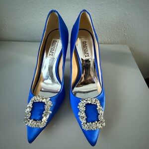 Badgley Mischka Cher Crystal Embellishment Blue Satin Pump